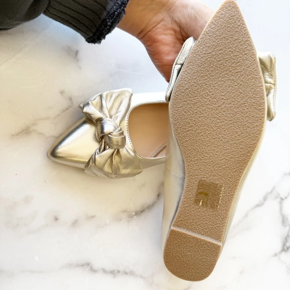 JACK ROGERS Size 8.5 Gold Debra Leather Bow Ballet Flat NEW!